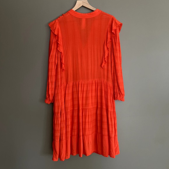 Anthropologie Amadi Rossi Dress Size Large Red Orange Ruffles Gauzy‎ Lightweight - Picture 14 of 16